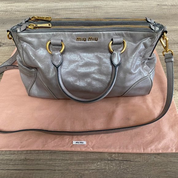 Miu Miu Dove Grey Leather Handbag - Picture 1 of 8